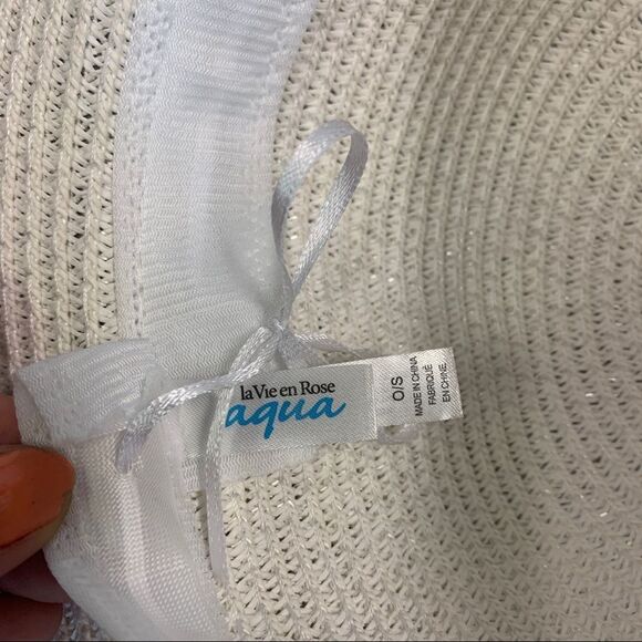 WHITE straw floppy hat gold chain metal embellished detail - Picture 6 of 8